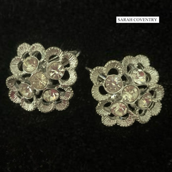 Sarah Coventry Jewelry - VTG 1969 Sarah Coventry “Demi-Flower” Silver Tone Rhinestone Clip On Earrings